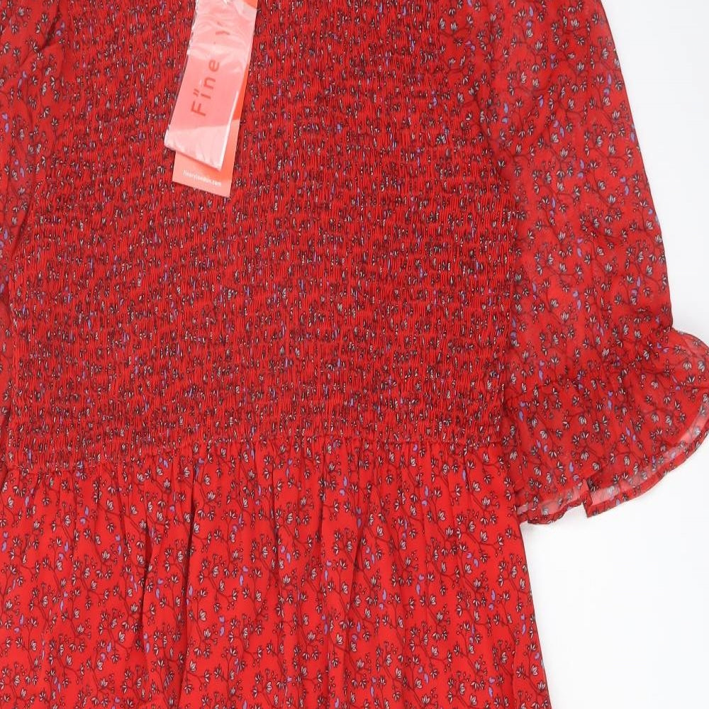 Finery Womens Red Floral Polyester A-Line Size 18 Mock Neck Pullover