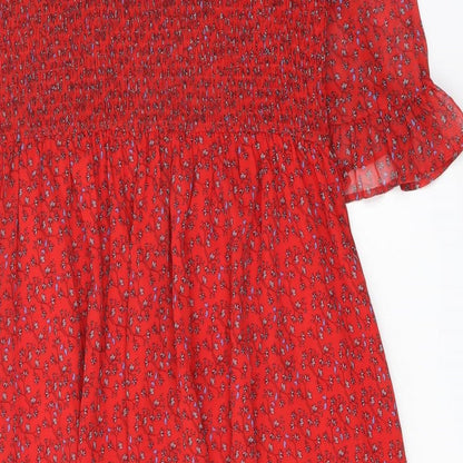 Finery Womens Red Floral Polyester A-Line Size 18 Mock Neck Pullover