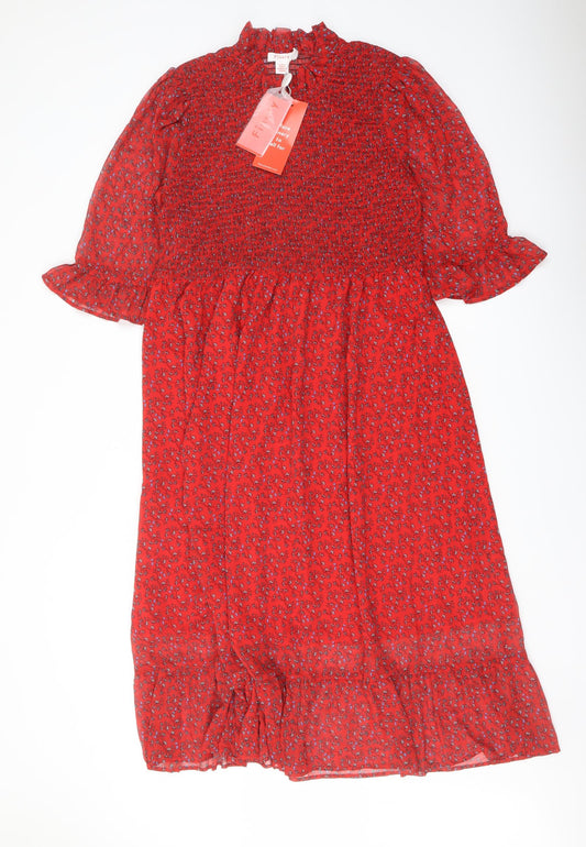 Finery Womens Red Floral Polyester A-Line Size 18 Mock Neck Pullover