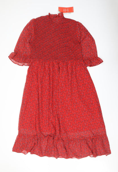 Finery Womens Red Floral Polyester A-Line Size 18 Mock Neck Pullover