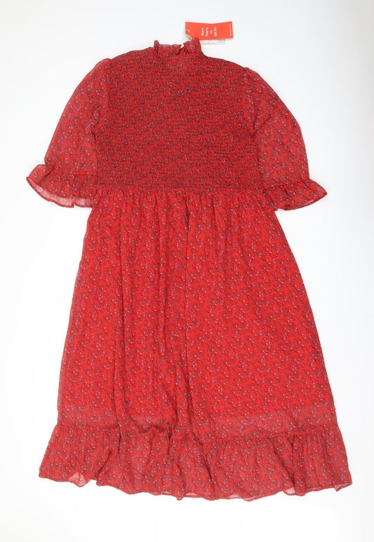 Finery Womens Red Floral Polyester A-Line Size 18 Mock Neck Pullover