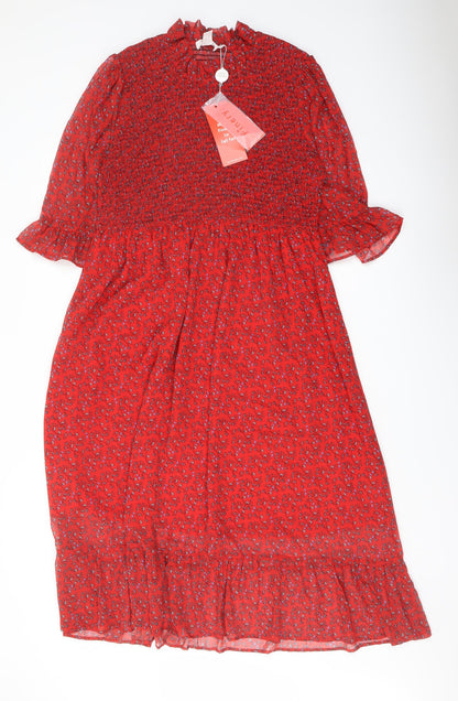 Finery Womens Red Floral Polyester A-Line Size 18 Mock Neck Pullover