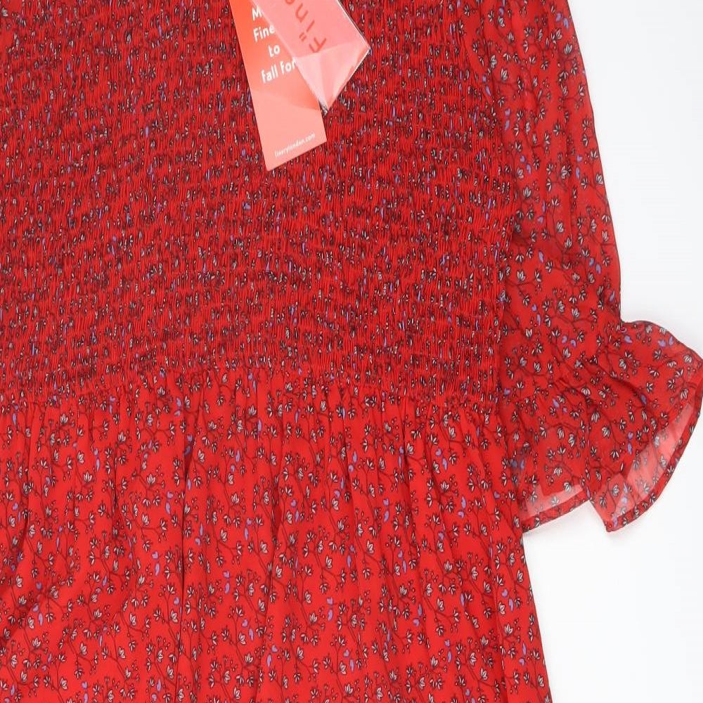 Finery Womens Red Floral Polyester A-Line Size 18 Mock Neck Pullover