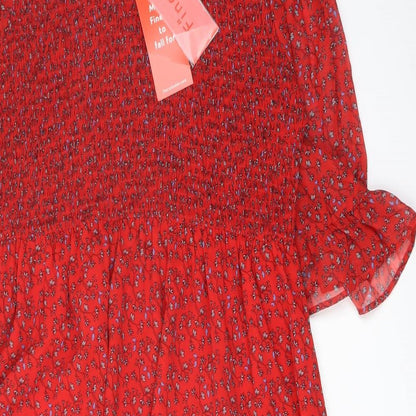 Finery Womens Red Floral Polyester A-Line Size 18 Mock Neck Pullover