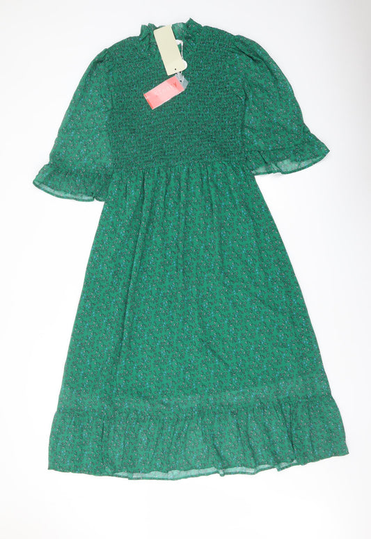 Finery Womens Green Floral Polyester A-Line Size 10 Mock Neck Pullover