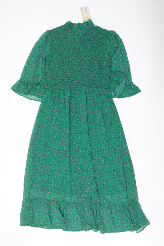 Finery Womens Green Floral Polyester A-Line Size 10 Mock Neck Pullover