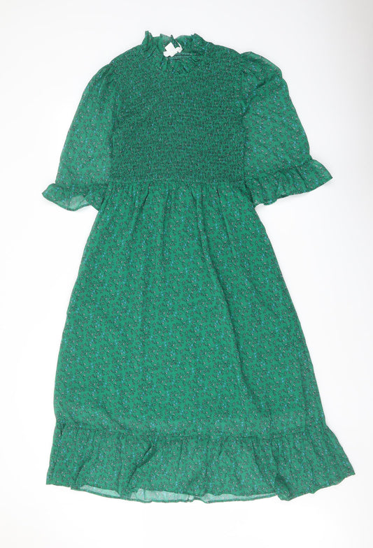 Finery Womens Green Floral Polyester A-Line Size 10 Mock Neck Pullover