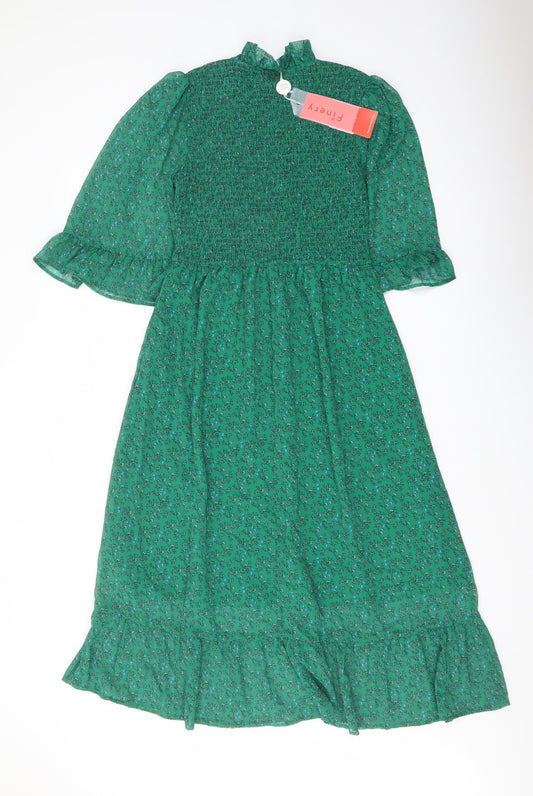 Finery Womens Green Floral Polyester A-Line Size 10 Mock Neck Pullover