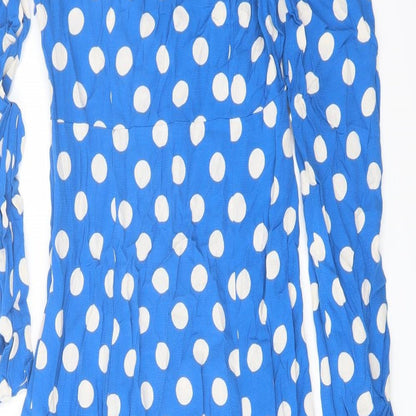 Finery Womens Blue Polka Dot Viscose A-Line Size 8 V-Neck Zip
