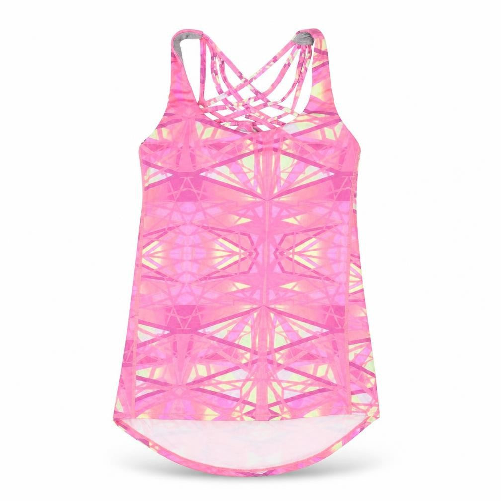 Queenie Ki Womens Pink Geometric Polyester Basic Tank Size M Scoop Neck Pullover - Padded Cowl Back Detail