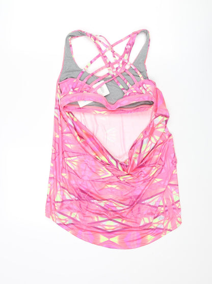 Queenie Ki Womens Pink Geometric Polyester Basic Tank Size M Scoop Neck Pullover - Padded Cowl Back Detail