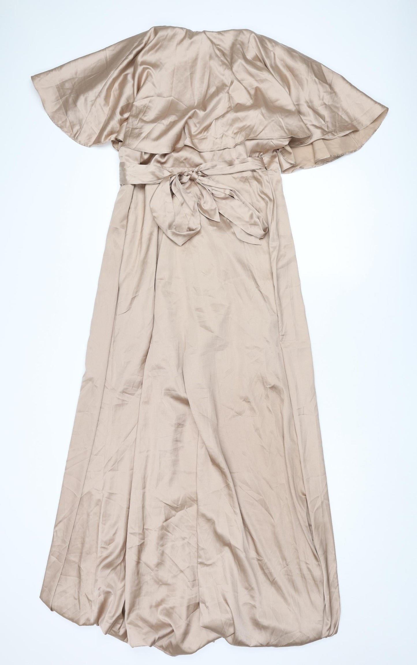 Chi Chi Womens Beige Polyester Ball Gown Size 10 V-Neck Tie - Cape Detail