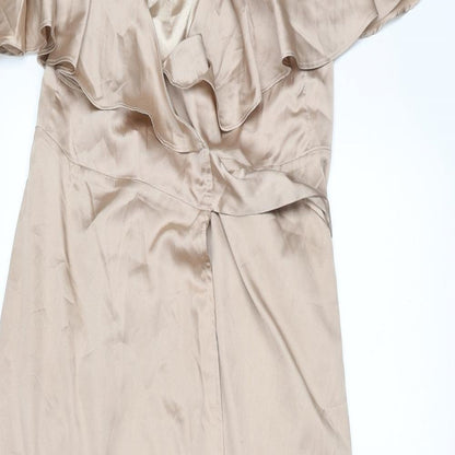 Chi Chi Womens Beige Polyester Ball Gown Size 10 V-Neck Tie - Cape Detail