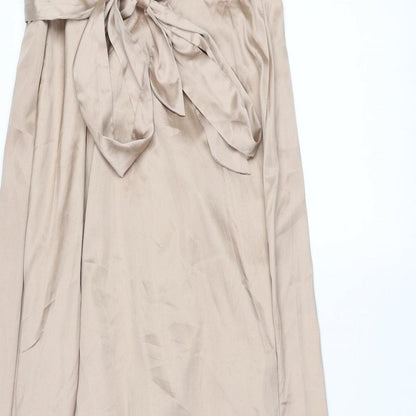 Chi Chi Womens Beige Polyester Ball Gown Size 10 V-Neck Tie - Cape Detail