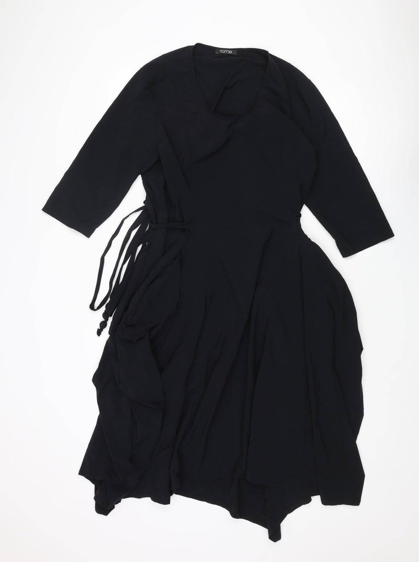 Tomo Womens Black Polyamide Fit & Flare Size 10 Round Neck Pullover - Tie Detail