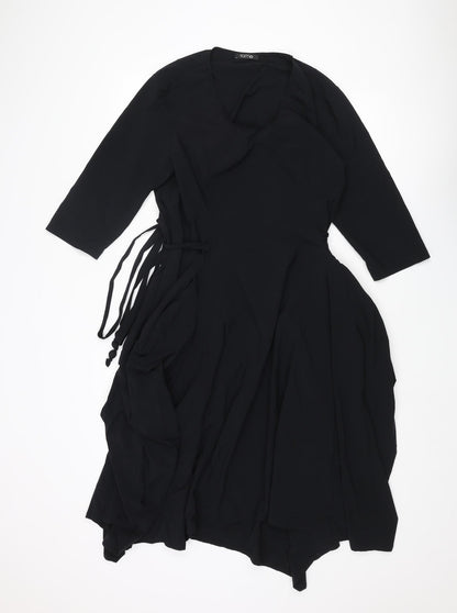 Tomo Womens Black Polyamide Fit & Flare Size 10 Round Neck Pullover - Tie Detail