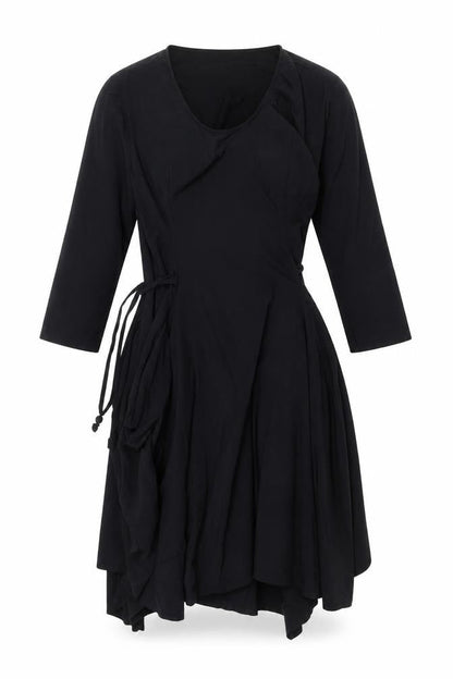 Tomo Womens Black Polyamide Fit & Flare Size 10 Round Neck Pullover - Tie Detail