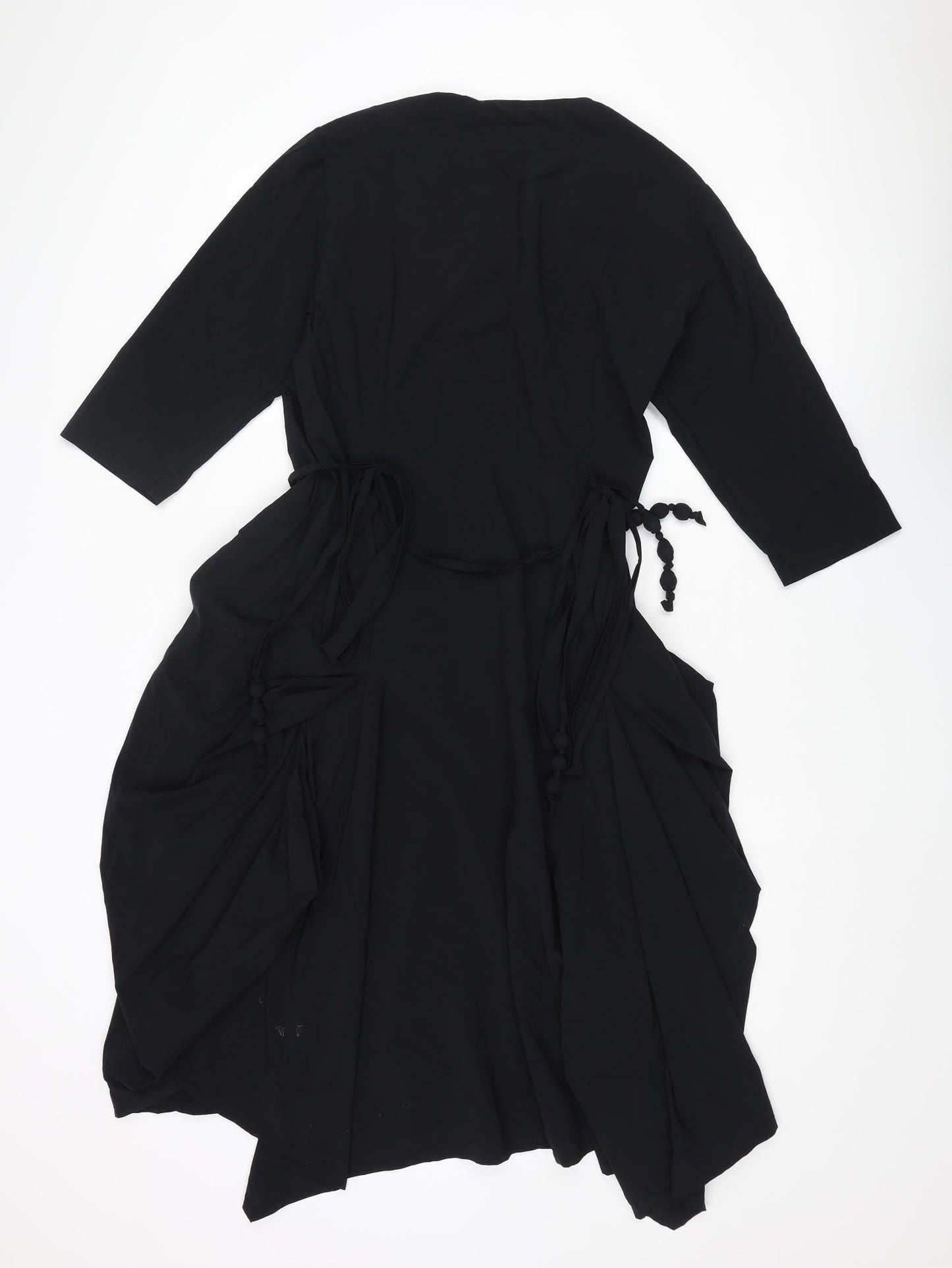 Tomo Womens Black Polyamide Fit & Flare Size 10 Round Neck Pullover - Tie Detail