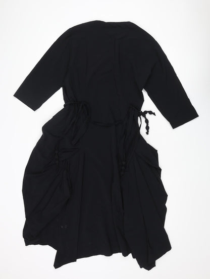 Tomo Womens Black Polyamide Fit & Flare Size 10 Round Neck Pullover - Tie Detail