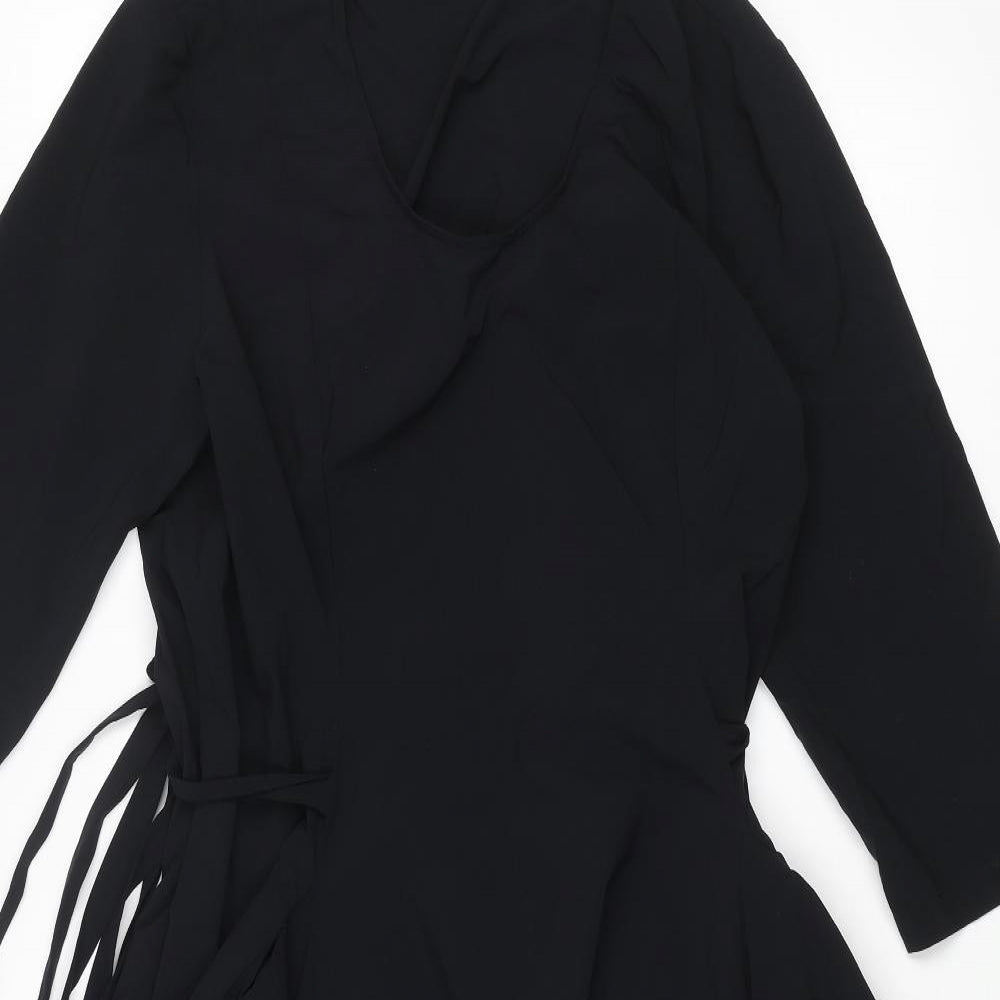 Tomo Womens Black Polyamide Fit & Flare Size 10 Round Neck Pullover - Tie Detail