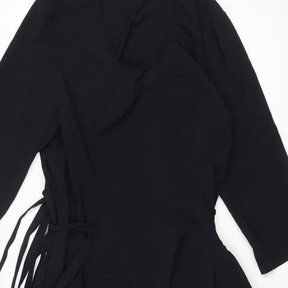 Tomo Womens Black Polyamide Fit & Flare Size 10 Round Neck Pullover - Tie Detail