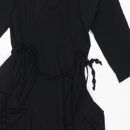Tomo Womens Black Polyamide Fit & Flare Size 10 Round Neck Pullover - Tie Detail