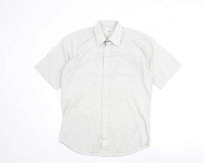 Marks and Spencer Mens Beige Check Polyester Button-Up Size 15 Collared Button