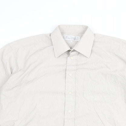 Marks and Spencer Mens Beige Check Polyester Button-Up Size 15 Collared Button