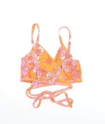 Boohoo Womens Orange Floral Polyester Cropped Tank Size 14 V-Neck - Wrap Style