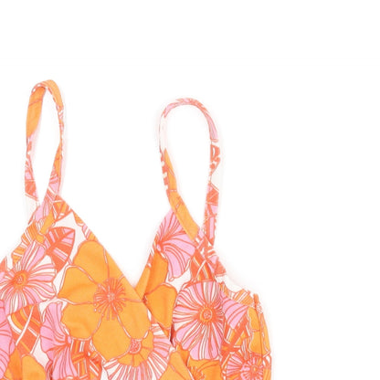 Boohoo Womens Orange Floral Polyester Cropped Tank Size 14 V-Neck - Wrap Style