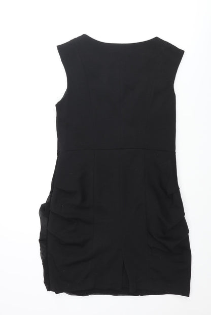 Sweewë Womens Black Viscose Mini Size S Round Neck Zip - Beaded Sleeve Detail Size S-M Rouched