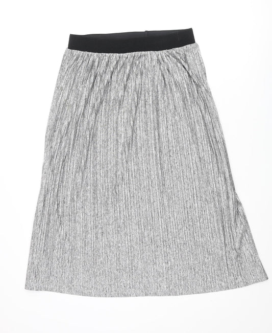 b.young Womens Grey Polyester A-Line Skirt Size L - Pleated Elasticated Waist