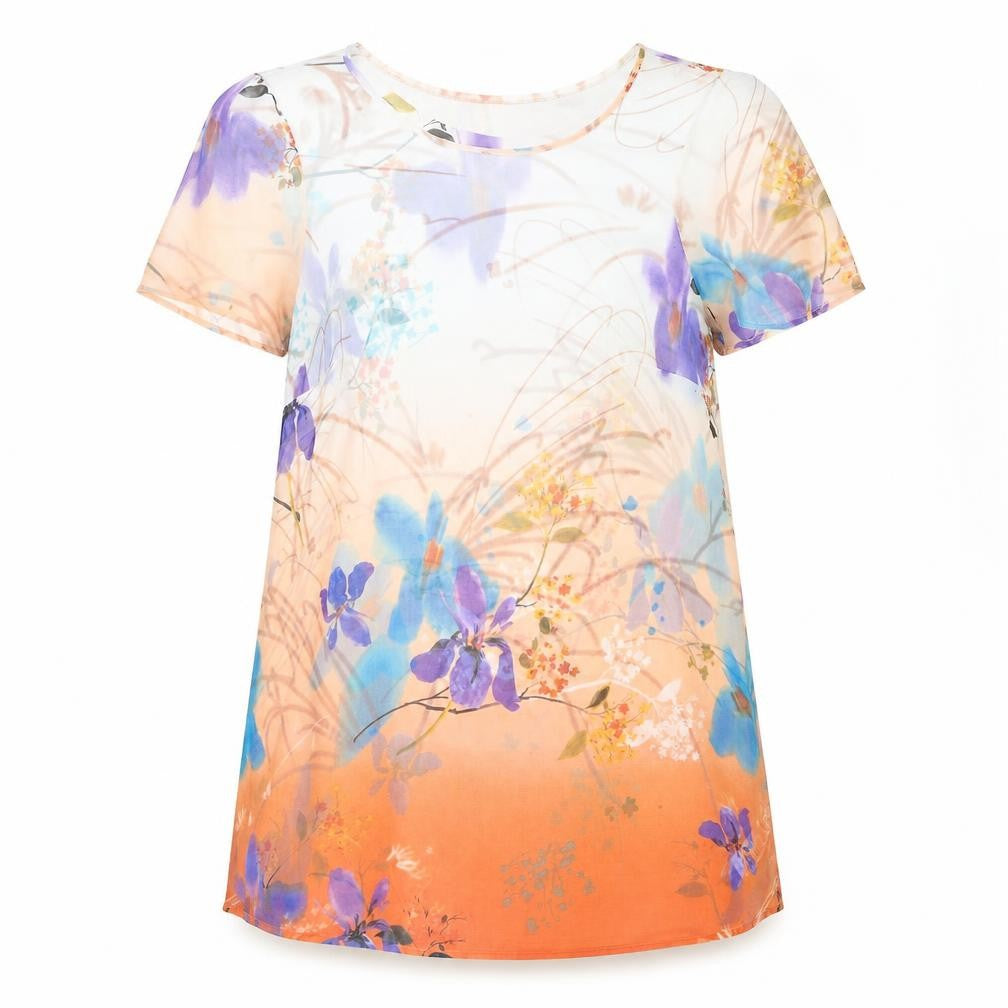 Front view of Autograph women’s multicoloured floral polyester cover up, size UK 18, - semi sheer