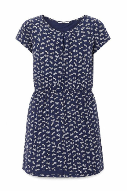 Oasis Womens Blue Geometric Viscose A-Line Size S Round Neck Pullover - Bicycle Pattern