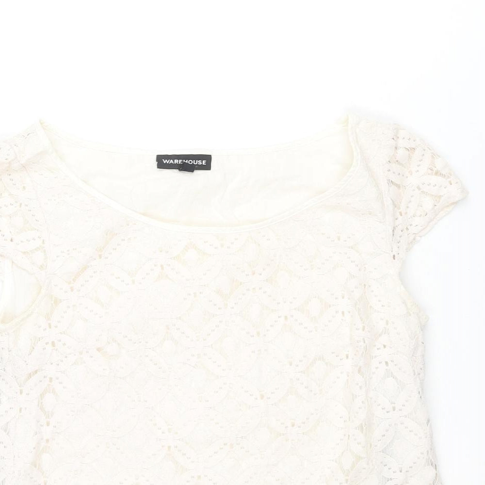 Womens UK Size 10 Warehouse Ivory Basic Blouse
