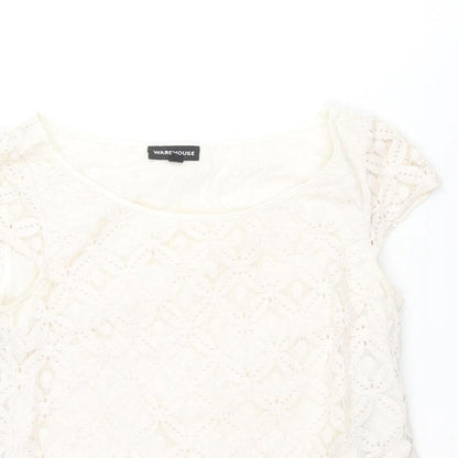 Womens UK Size 10 Warehouse Ivory Basic Blouse