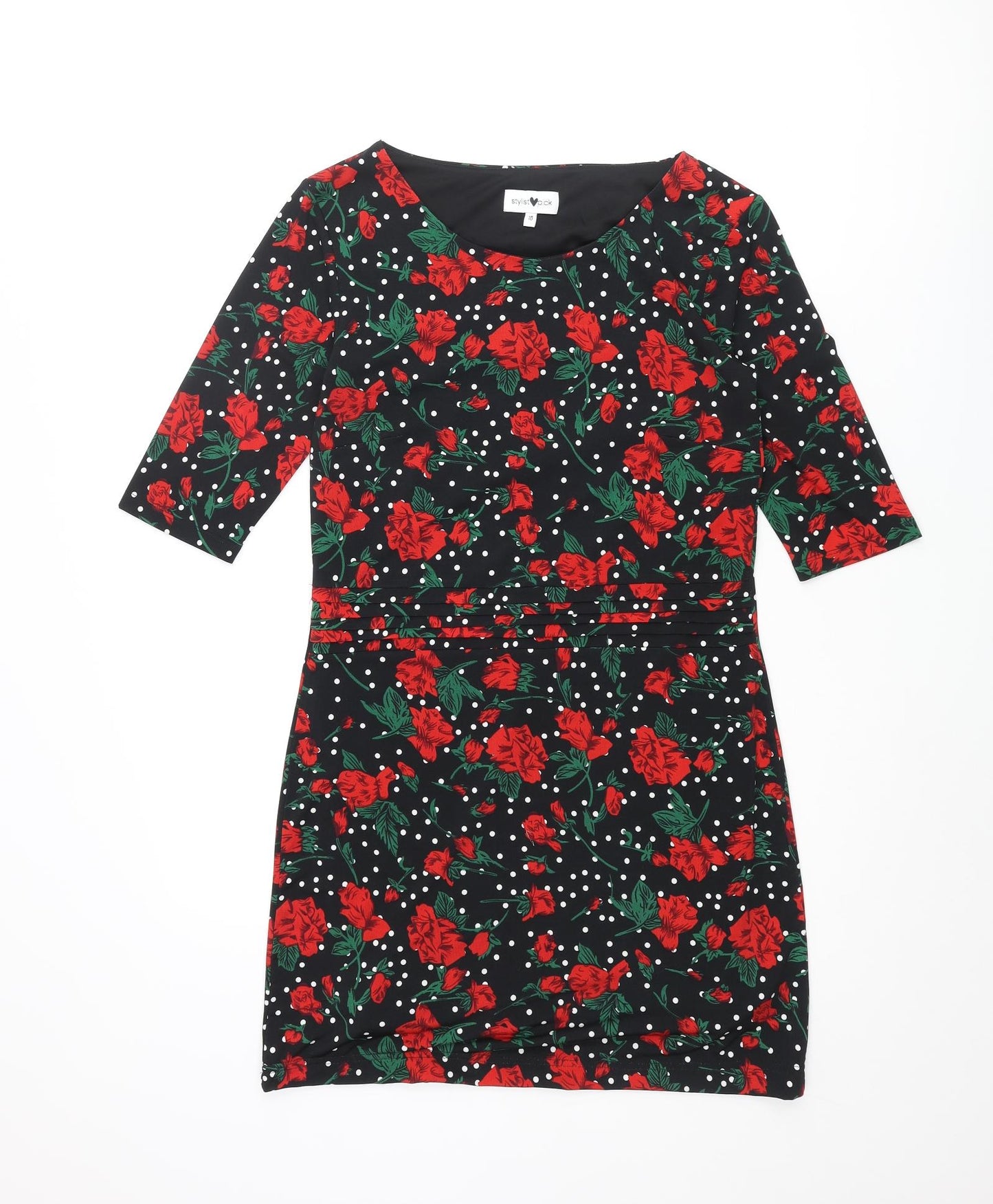 Stylist Pick Womens Black Floral Polyester Bodycon Size 10 Round Neck Pullover