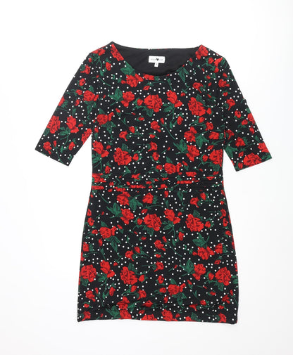 Stylist Pick Womens Black Floral Polyester Bodycon Size 10 Round Neck Pullover