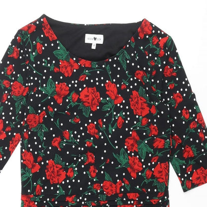 Stylist Pick Womens Black Floral Polyester Bodycon Size 10 Round Neck Pullover