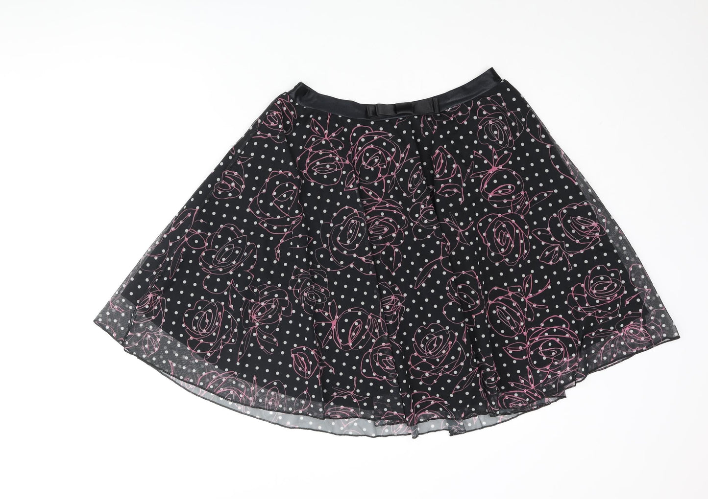 Divided by H&M Womens Black Polka Dot Polyester Flare Skirt Size 12 - Bow Floral Print