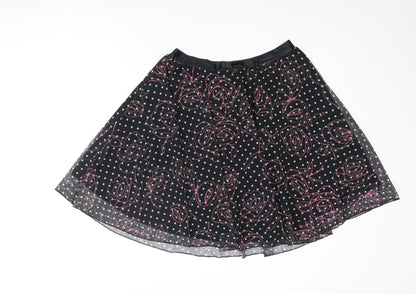 Divided by H&M Womens Black Polka Dot Polyester Flare Skirt Size 12 - Bow Floral Print