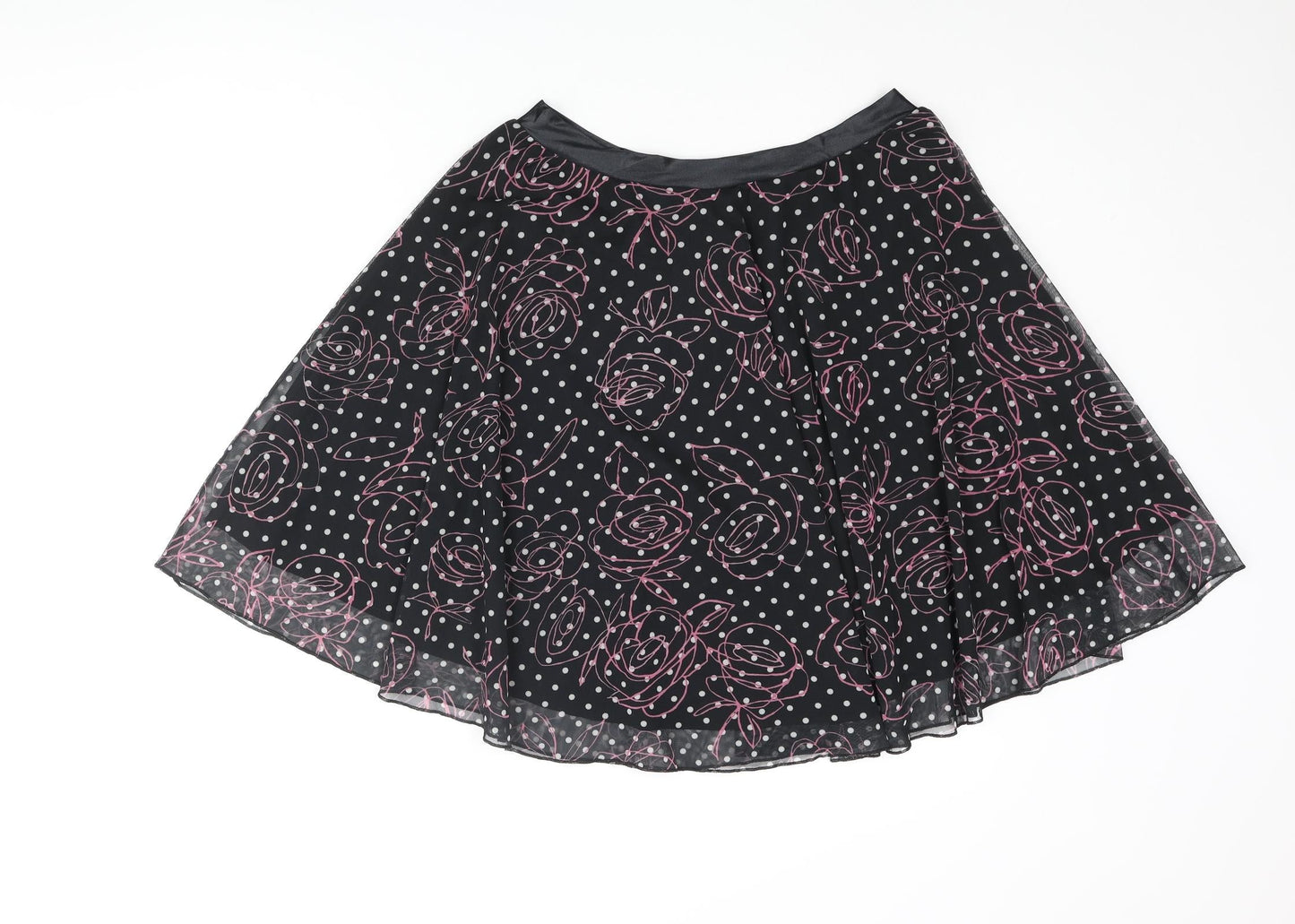 Divided by H&M Womens Black Polka Dot Polyester Flare Skirt Size 12 - Bow Floral Print