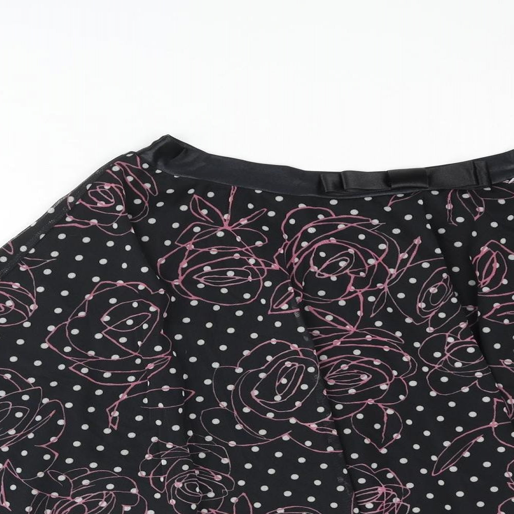 Divided by H&M Womens Black Polka Dot Polyester Flare Skirt Size 12 - Bow Floral Print
