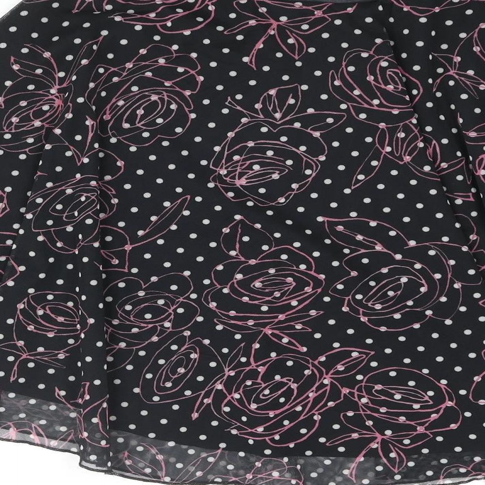 Divided by H&M Womens Black Polka Dot Polyester Flare Skirt Size 12 - Bow Floral Print