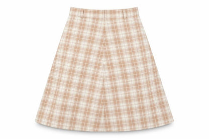 Berwick Womens Brown Check Polyester A-Line Skirt Size 24 in Zip