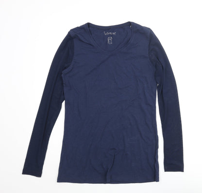 In Town Womens Blue Cotton Basic T-Shirt Size L Round Neck - Mesh Sleeves