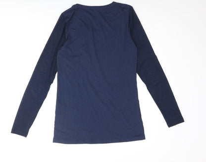 In Town Womens Blue Cotton Basic T-Shirt Size L Round Neck - Mesh Sleeves