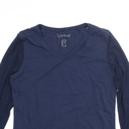 In Town Womens Blue Cotton Basic T-Shirt Size L Round Neck - Mesh Sleeves
