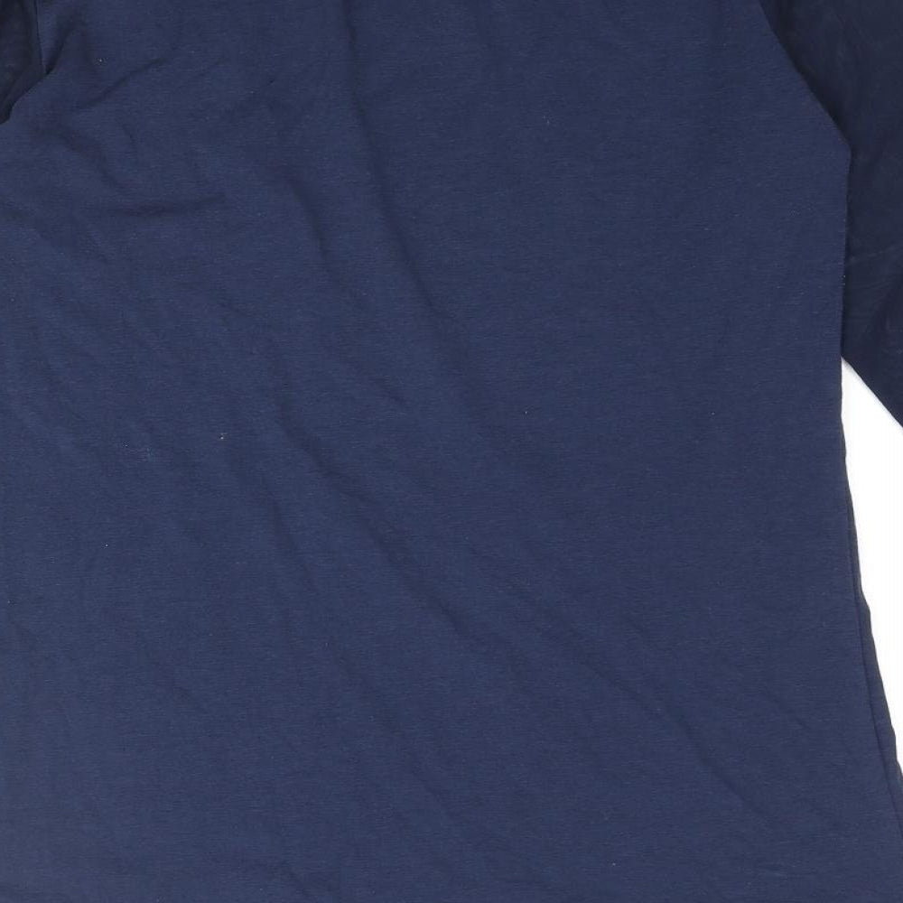 In Town Womens Blue Cotton Basic T-Shirt Size L Round Neck - Mesh Sleeves