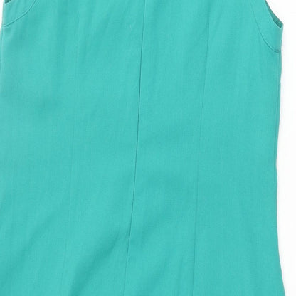 Oasis Womens Green Polyester Shift Size 14 Round Neck Button - Cut Out Detail